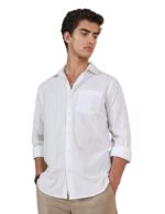 Men's Full Sleeve Casual Shirt - Regular Fit | Shirts for Men | Solid Color | Textured Shirt(Ivory White)