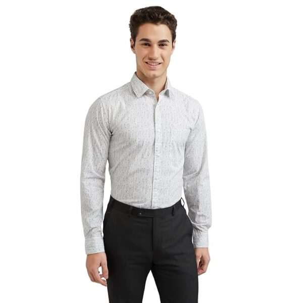 Men's Pure Cotton Print Pattern Slim Fit Regular Collar Full Sleeve Casual Shirt(White)