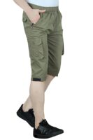 Men Cotton Regular Fit Solid Knee Length Short | 2 Zipper Pocket | 4 Button Pockets (Green)