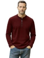 Men’s Cotton Blend Full Sleeve Solid Henley T Shirts( Maroon)