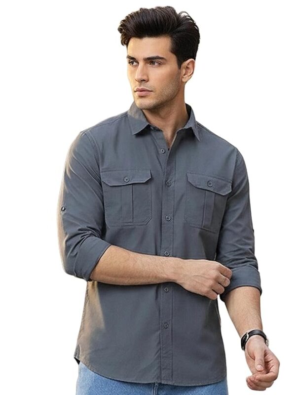 Men's Cotton Full Sleeve Regular Fit Casual Solid Shirt(Dark Grey)