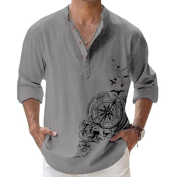 Men's Cotton Blend Mandarin Collar Self One Design Full Sleeve Casual Short Kurta（Grey)
