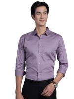 Man Slim Fit Satin Cotton Formal Shirt for Men(Light Purple)