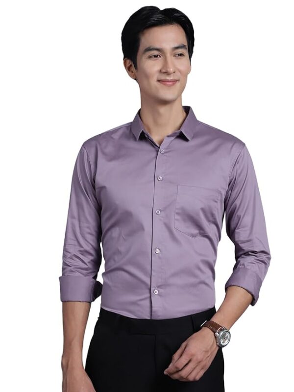 Man Slim Fit Satin Cotton Formal Shirt for Men(Light Purple)