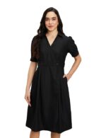 Women's Desk-to-Dinner' Fit & Flare Wrap Dress( Black)