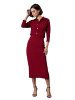 Maroon Women Bodycon Dress with Shrug