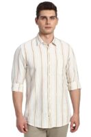 Men's Linen Blend Shirt | Subtle Stripes | Full Sleeves(Cream)