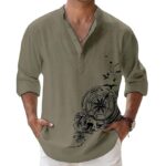 Men's Cotton Blend Mandarin Collar Self One Design Full Sleeve Casual Short Kurta(Mehandi)