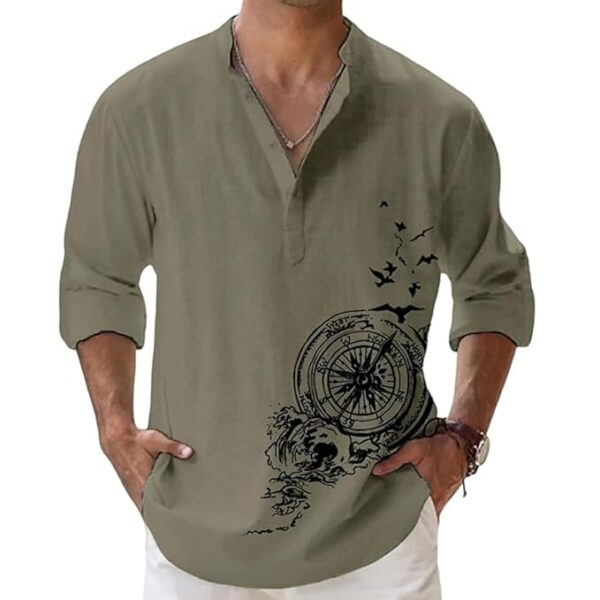 Men's Cotton Blend Mandarin Collar Self One Design Full Sleeve Casual Short Kurta(Mehandi)