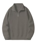 Men's Textured Half-Zip Short Sleeve Sweatshirt - Casual Summer Pullover Top(Grey)