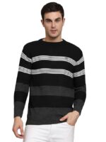 Men's Black Winterwear Woolen Striped Cardigans Sweaters