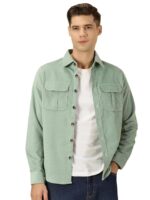 Green Men's Cotton Slim Fit Premium Corduroy Long Sleeve | Double Pocket | Spread Collar |Casual Shirt