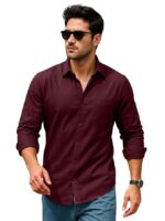 Men’s Pure Cotton Regular Fit Casual Shirt with Full Sleeves & Chest Pocket (Maroon)