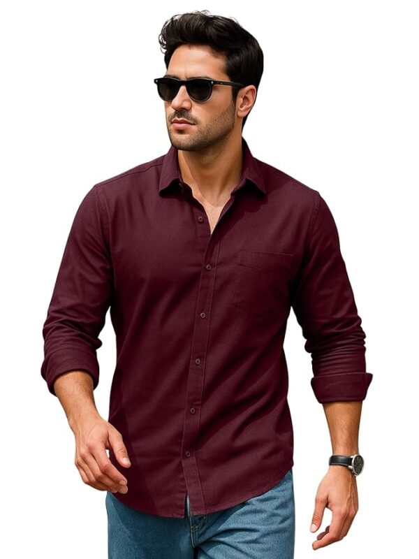 Men’s Pure Cotton Regular Fit Casual Shirt with Full Sleeves & Chest Pocket (Maroon)