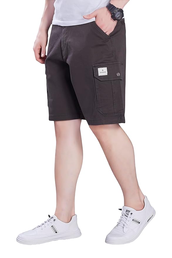 Men's Relaxed Loose Fit Cotton Cargo Shorts(Dark Grey)
