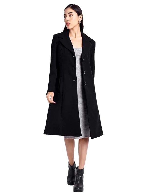 Women's Black Winter Coat Trench Long Sleeves Over Coat With Pocket single Breasted