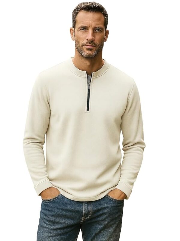 Men’s Cotton Blend Full Sleeve Solid Henley T Shirts(Cream)