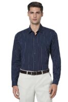 Men's Slim Fit Full Sleeve Striped Formal Shirt | Cotton Rich | Wonder Fabric | Pin Point Oxford(Navy)