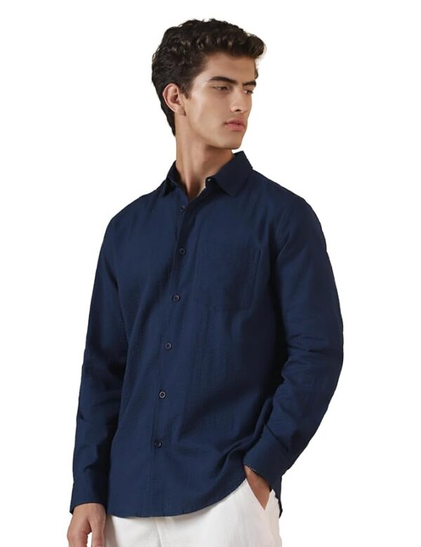 Men's Full Sleeve Casual Shirt - Regular Fit | Shirts for Men | Solid Color | Textured Shirt( Blue)