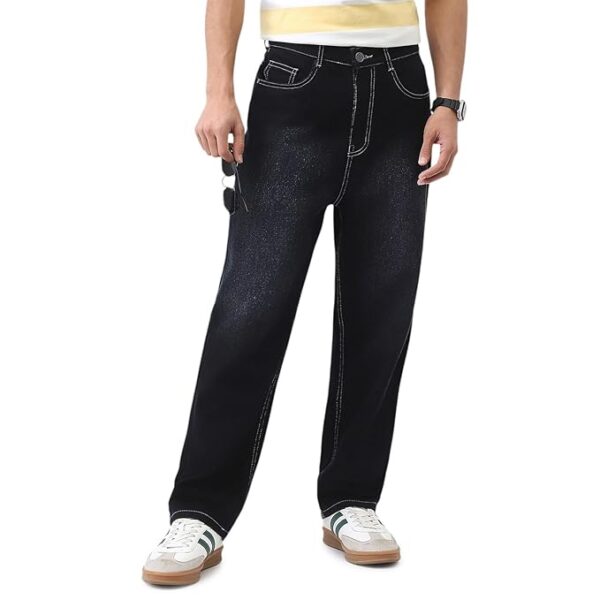Black Men's Loose Baggy Fit Washed Jeans Non-Stretchable