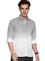 Men's Cotton Shirt with Full Sleeves Spread Collar Classic Style Solid Pattern Regular Fit and Standard Length(Grey)