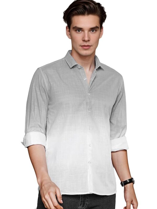 Men's Cotton Shirt with Full Sleeves Spread Collar Classic Style Solid Pattern Regular Fit and Standard Length(Grey)