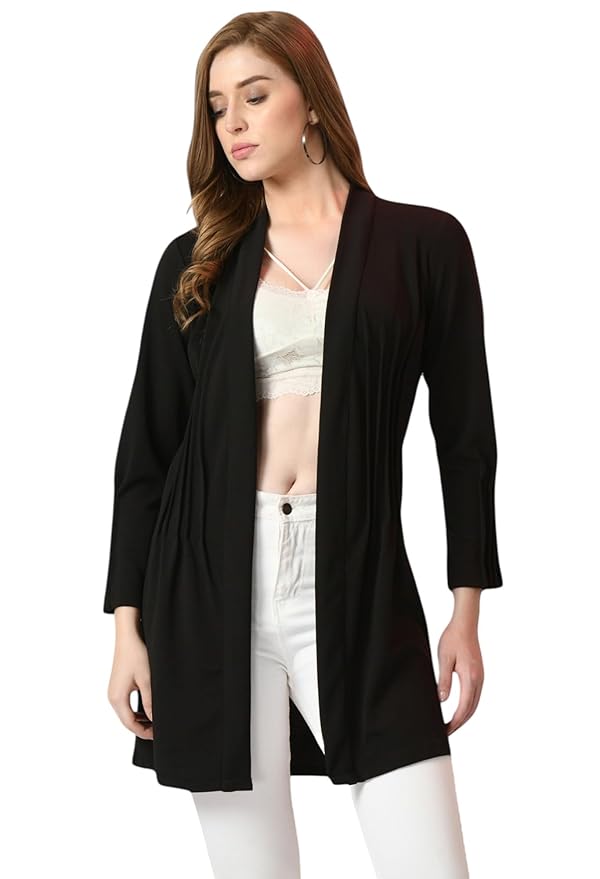 Women’s Long Shrug – Front Open Casual Wear(Black)