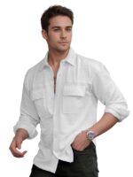 Men's Regular Fit Fancy Double Pocket Casual Shirt for Men Full Sleeves - Cargo(White)