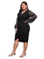 Women's Black V-Neck Full Sleeve Longline Dress