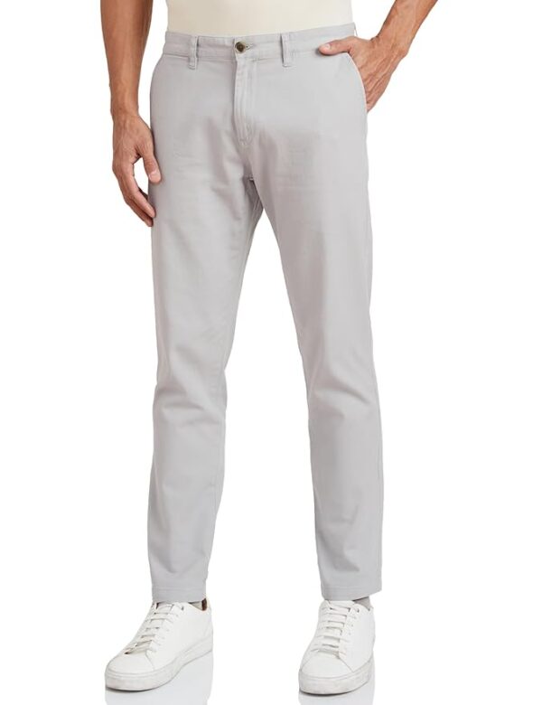 Men's Slim Fit Cotton Stretch Mid Rise Casual Pants(Light Grey)