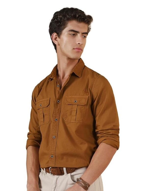 Orange Rust Men's Full Sleeve Overdyed Solid Shirt - Regular Fit | Full Sleeve | Double Pockets