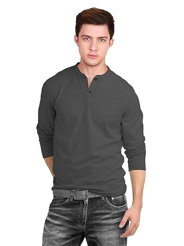 Men’s Cotton Full Sleeve Henley T Shirts for Men(Grey)