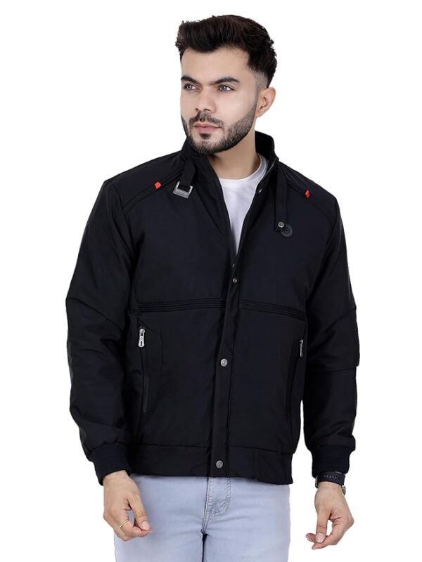 Full Sleeves Bomber Jacket for Men | TPU Men's Standing Collar Lightweight Winter Jacket(Black)