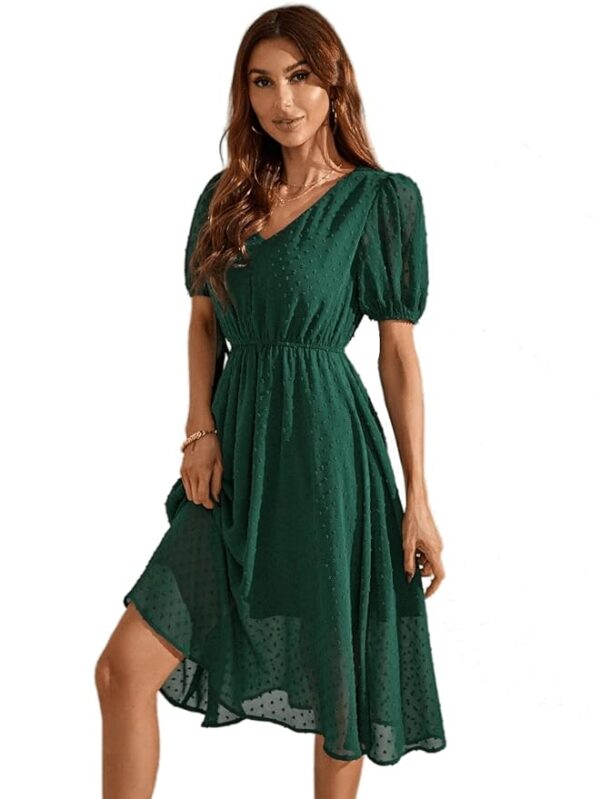 Green Women's Short One Piece A-Line Midi Dress | Daily Casual Outfit Western Dresses for Women | Short Sleeve Dress