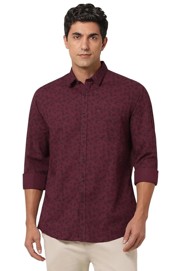 Maroon Men's Slim Fit Casual Shirt |100% Cotton | Micro Ditsy Print| Full Sleeve