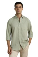 Men's Solid Linen Blend Shirt | Casual Wear | Full Sleeves(Olive)