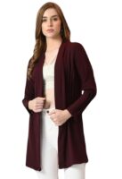 Women’s Long Shrug – Front Open Casual Wear( Wine)