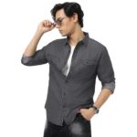 Men's Full Sleeve Regular Fit Casual Denim Shirt(Dark Grey)