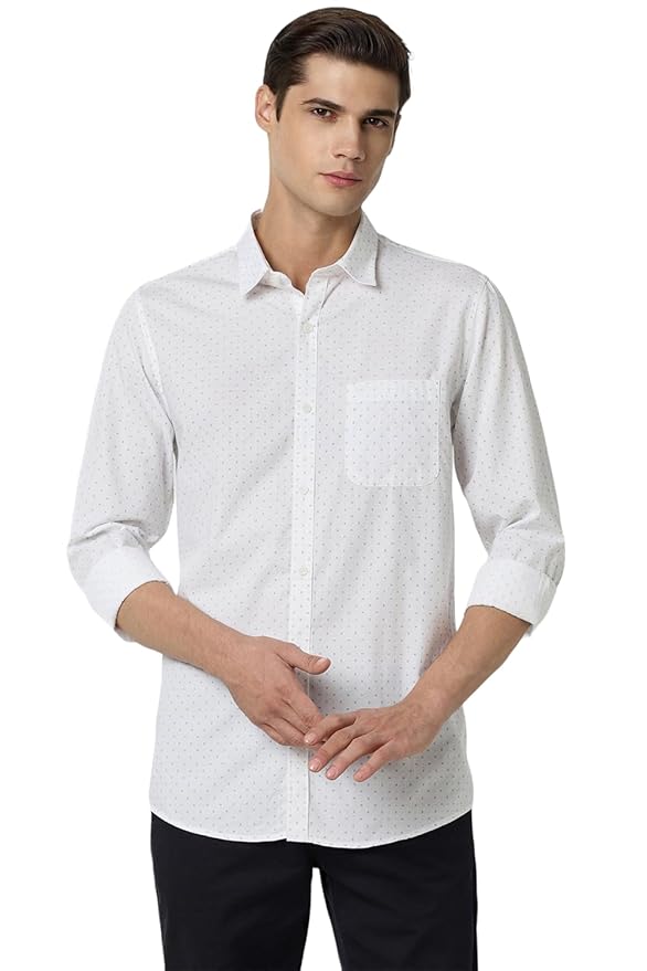 Men's Slim Fit Casual Shirt |100% Cotton | Micro Ditsy Print| Full Sleeve(White)