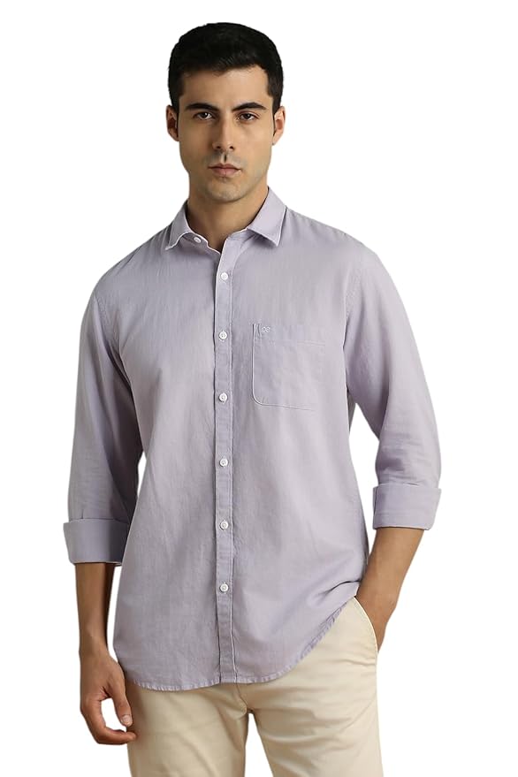 Men's Solid Linen Blend Shirt | Casual Wear | Full Sleeves(Purple)