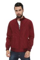 Maroon Men's Polyester Casual Jacket | Regular Fit High Neck | Standard Length