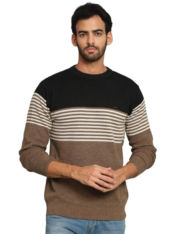 Men's Brown Winterwear Woolen Striped Cardigans Sweaters