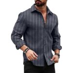 Grey Stylish Men's Polyester Blend Full Sleeve Casual & Formal Shirt || Soft Breathable Fabric || Elegant Vertical Pattern