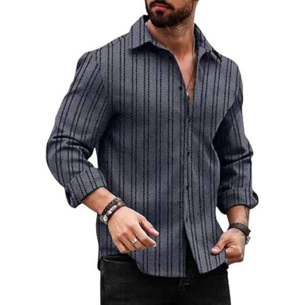Grey Stylish Men's Polyester Blend Full Sleeve Casual & Formal Shirt || Soft Breathable Fabric || Elegant Vertical Pattern