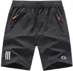 Men's Outdoor Quick Dry Lightweight Sports Shorts with 2 Zipper Pockets, Breathable Hiking Running Gym Workout Athletic Shorts(Charcoal Grey)