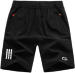 Men's Outdoor Quick Dry Lightweight Sports Shorts with 2 Zipper Pockets, Breathable Hiking Running Gym Workout Athletic Shorts(Black)