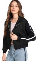 Women's Fleece Collared Neck Sweatshirt(Black)
