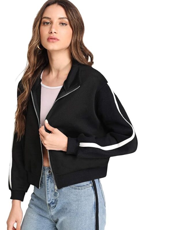 Women's Fleece Collared Neck Sweatshirt(Black)
