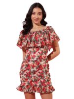 Women's Floral Ruched Mini Dress | Off-Shoulder Ruffle Neckline | Fully Lined Short Dress