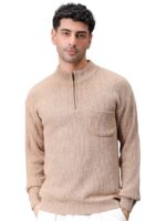 Men's Cotton High Neck Oversized Textured Sweater(Beige)